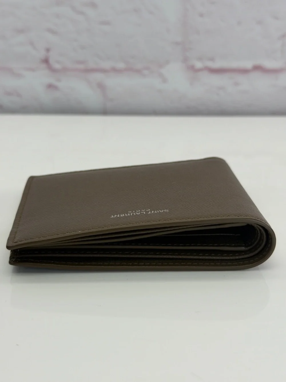 Saint Laurent Paris Brown Textured Leather Bi-Fold Wallet